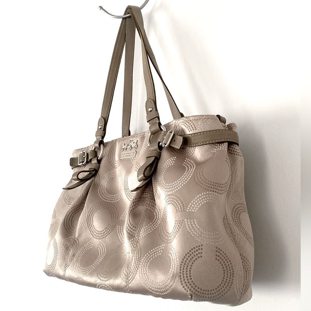 Coach Madison Sophia Satchel Op Art Champaign Bag tag and ling strap are missing - Picture 5 of 11